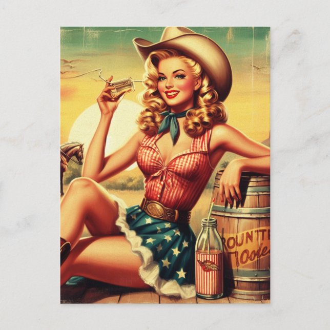 Retro Niedlich Cowgirl Postkarte (Vorderseite)