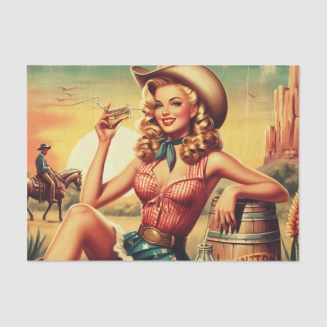 Retro Niedlich Cowgirl Seidenpapier (Vorderseite)