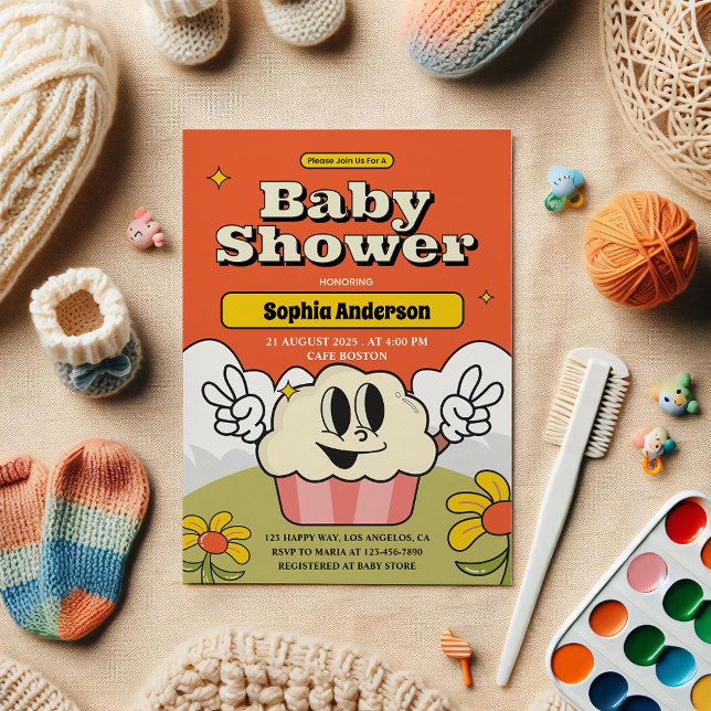 Retro Niedlich Cupcake Kinderdusche Einladung (Von Creator hochgeladen)