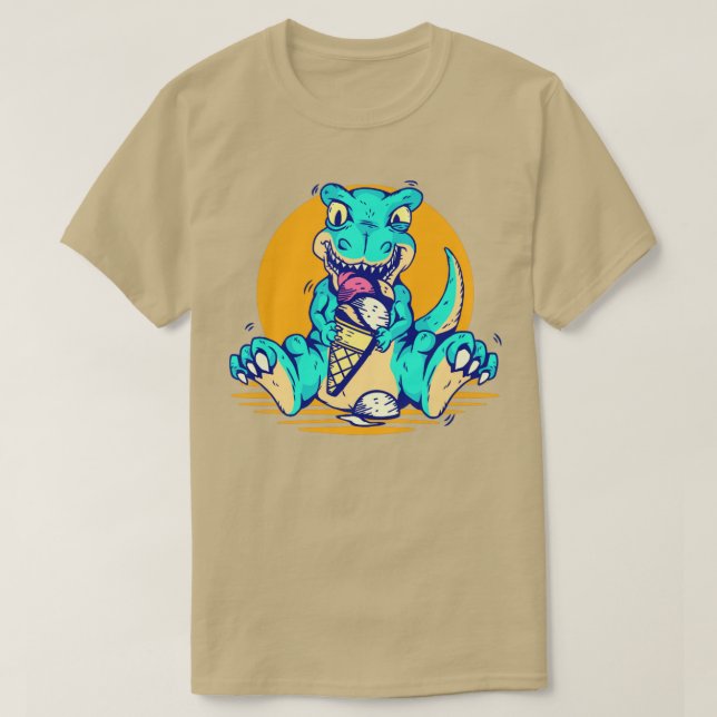 Retro Niedlich Dinosaurier Eating Ice Creme T-Shirt (Design vorne)