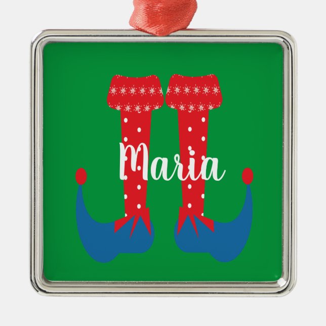 Retro Niedlich Elf Feet Weihnachten Gegenwart Ornament Aus Metall (Vorne)