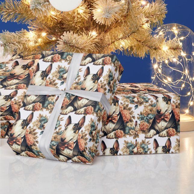 Retro Niedlich Floral Bull Terrier Geschenkpapier (Feiertage)
