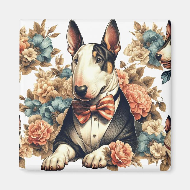 Retro Niedlich Floral Bull Terrier Magnet (Vorne)
