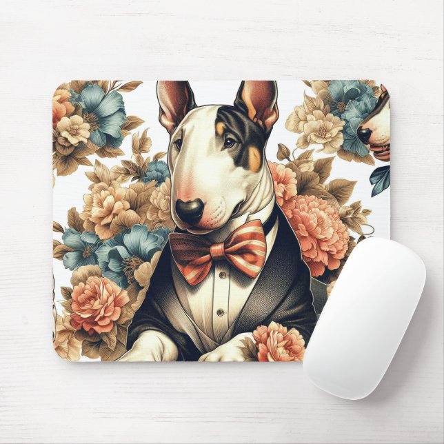 Retro Niedlich Floral Bull Terrier Mousepad (Mit Mouse)