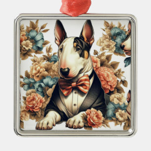 Retro Niedlich Floral Bull Terrier Ornament Aus Metall