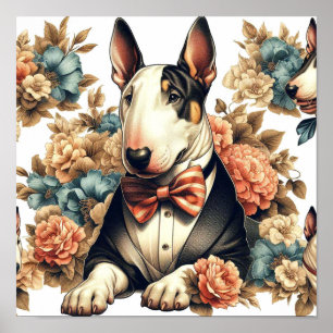 Retro Niedlich Floral Bull Terrier Poster