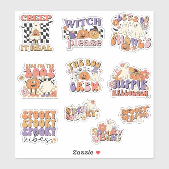 Retro Niedlich Ghosts Halloween Sticker Pack (Blatt)