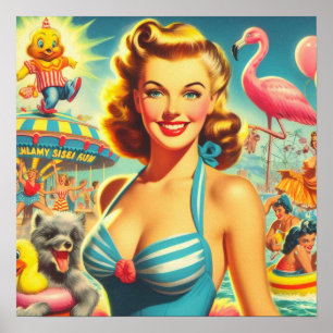Retro Niedlich Kitsch Girl Poster