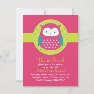 Retro Niedlich Owl Lila & Green Girls Geburtstagsp Einladung
