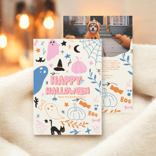 Retro Niedlich rosa Orange Pastell Halloween Foto Feiertagskarte