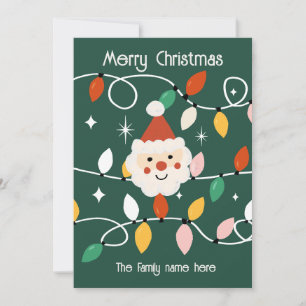 Retro Niedlich Santa mit leuchtenden Lichtern grün Feiertagskarte