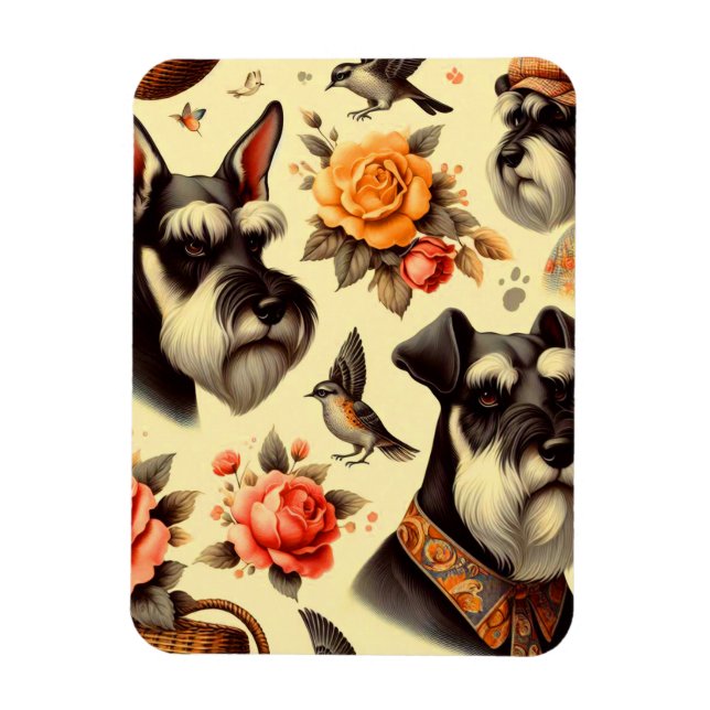 Retro Niedlich Schnauzer Illustration Magnet (Vertikal)