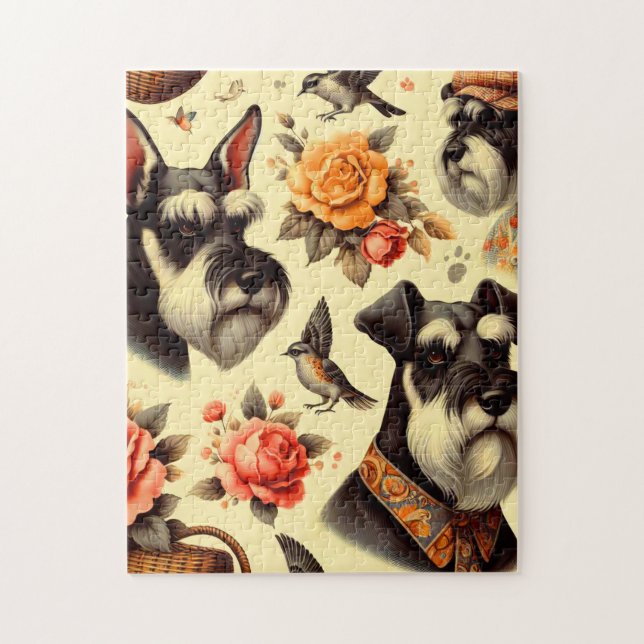 Retro Niedlich Schnauzer Illustration Puzzle (Vertikal)