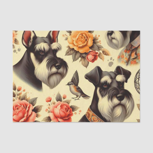 Retro Niedlich Schnauzer Illustration Seidenpapier (Vorderseite)