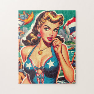 Retro Niedlich Summer Girl Puzzle