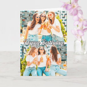 Retro Niedliche 2-Foto-Vorlage Happy Birthday Karte