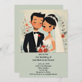 Retro niedliche asiatische Liebe Einladung