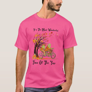 Retro Niedliche Frösche Reiten Rad Herbstlaube Her T-Shirt