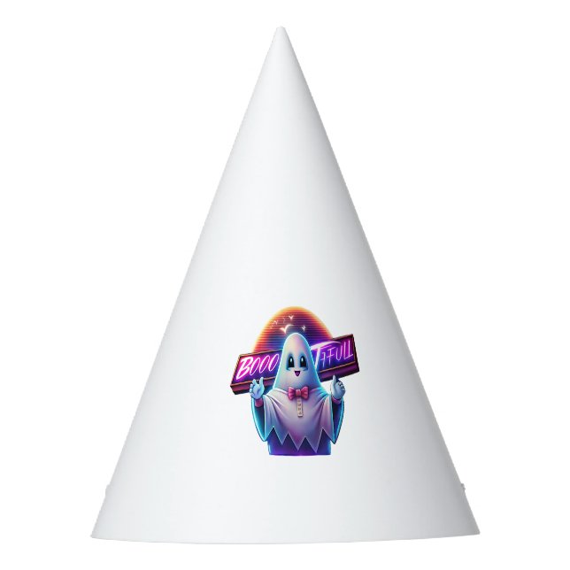 Retro Niedliche Halloween-Ghost-Artwork - Neon Partyhütchen (Vorderseite)