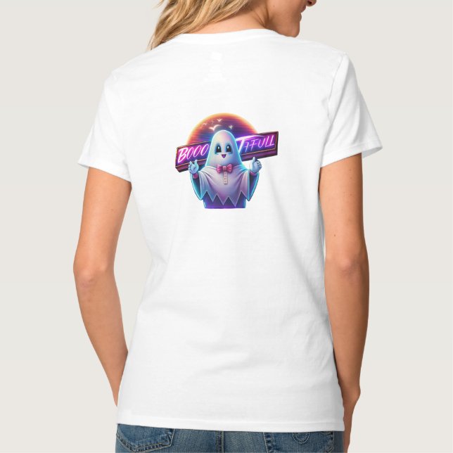 Retro Niedliche Halloween-Ghost-Artwork - Neon T-Shirt (Rückseite)
