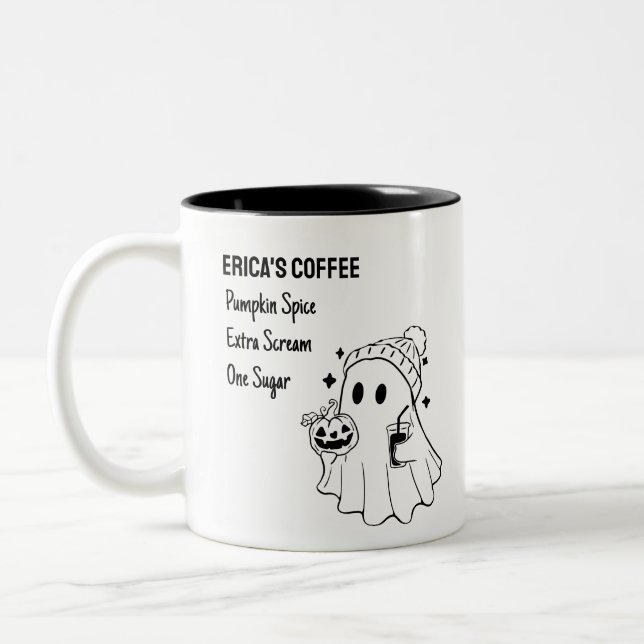 Retro Niedliche Halloween Ghost individuell anpass Zweifarbige Tasse (Links)