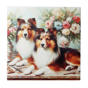 Retro Niedliche Hunde Ölgemälde Fliese