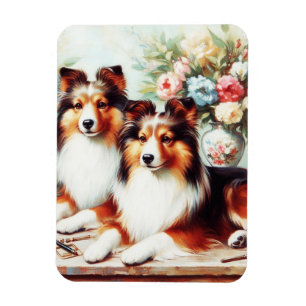 Retro Niedliche Hunde Ölgemälde Magnet