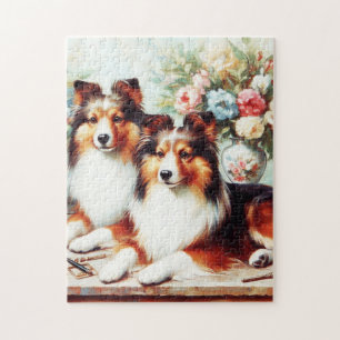 Retro Niedliche Hunde Ölgemälde Puzzle