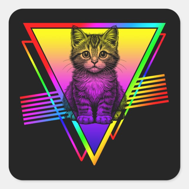 Retro Niedliche Katze Quadratischer Aufkleber (Vorderseite)