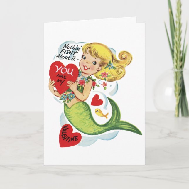 Retro Niedliche Mermaid Valentines Card Feiertagskarte (Vorderseite)