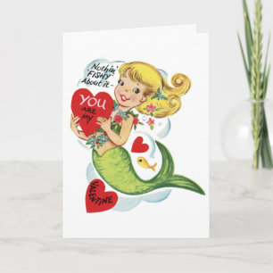 Retro Niedliche Mermaid Valentines Card Feiertagskarte