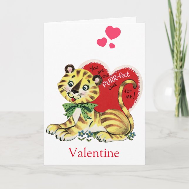 Retro niedliche TigerKittyvalentines-Karte Feiertagskarte (Vorderseite)