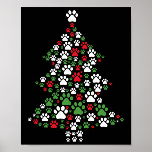 Retro Niedlichen Xmas Dog Paw Print Christmas Tree Poster