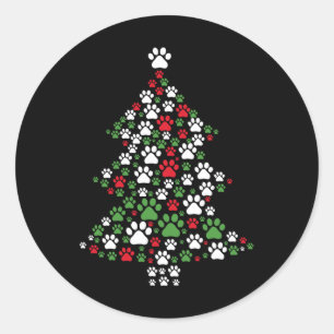 Retro Niedlichen Xmas Dog Paw Print Christmas Tree Runder Aufkleber