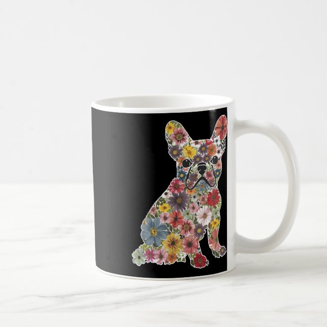 Retro Niedlicher französischer Bulldog floral Hund Kaffeetasse (Rechts)