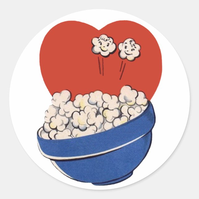 Retro Niedlicher Spaß, Bowl of Popcorn für die Fil Runder Aufkleber (Vorderseite)