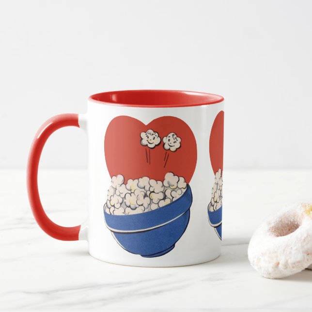 Retro Niedlicher Spaß, Bowl of Popcorn für die Fil Tasse (Mit Donut)
