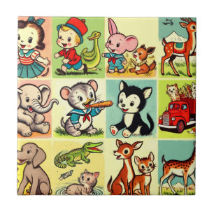 Retro-Niedlicher Tiere Comicen Fliese