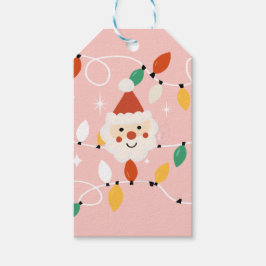 Retro Niedlicher Weihnachtsmann mit leuchtend rosa Geschenkanhänger