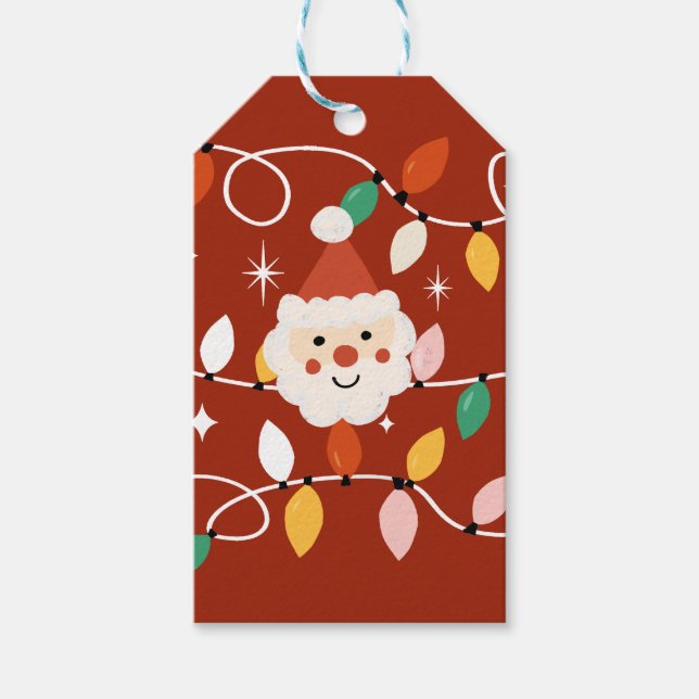 Retro Niedlicher Weihnachtsmann mit leuchtend rot Geschenkanhänger (Vorderseite)