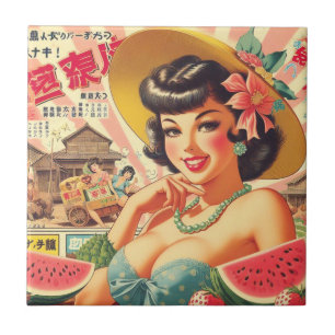 Retro Niedliches japanisches Mädchen Fliese