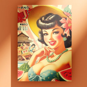 Retro Niedliches japanisches Mädchen Postkarte