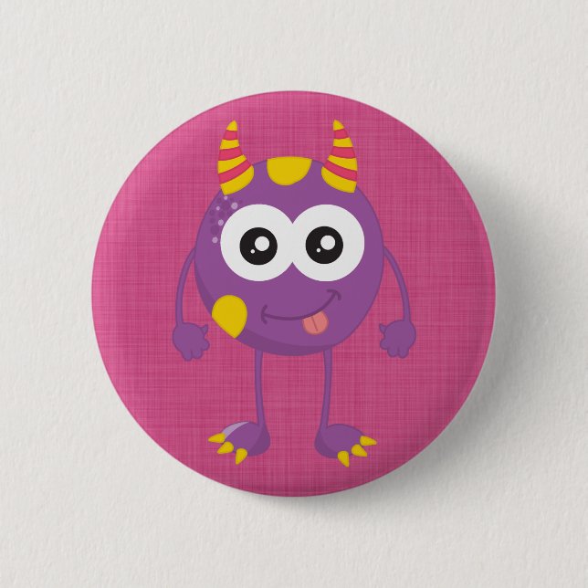 Retro niedliches lila Monster Button (Vorderseite)