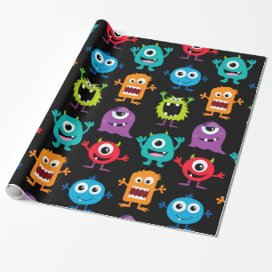 Retro niedliches Monster-Muster Geschenkpapier