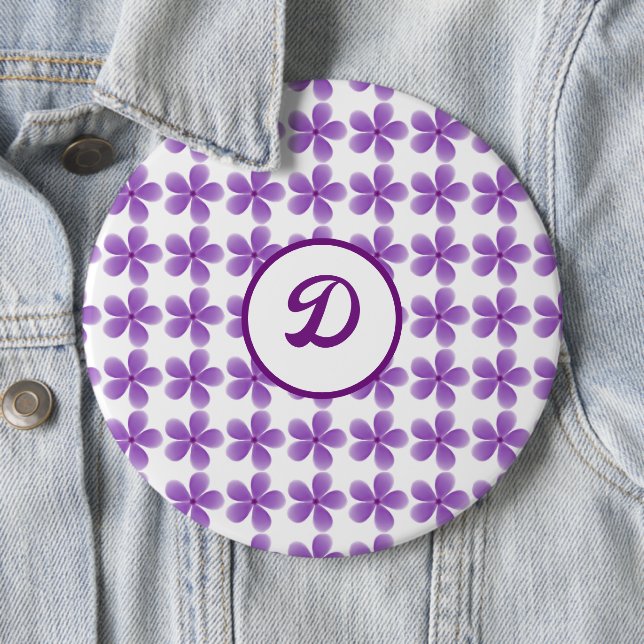 Retro-niedliches Vintages lila Blumenmonogramm Button (Beispiel)