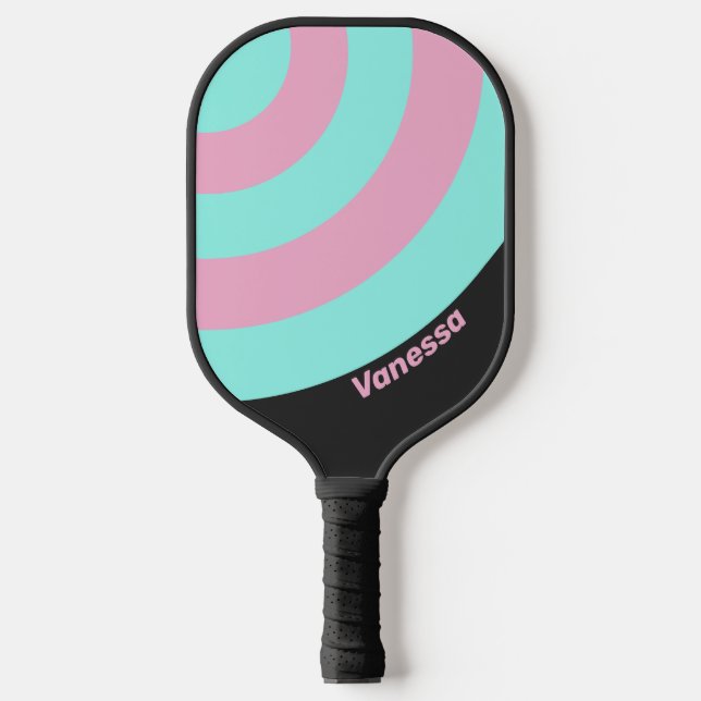 Retro Night Prism Circle Streifen mit Namen Pickleball Schläger (Vorderseite)