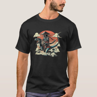 Retro-Ninja-Katze reitet auf einem Dinosaurier Jap T-Shirt