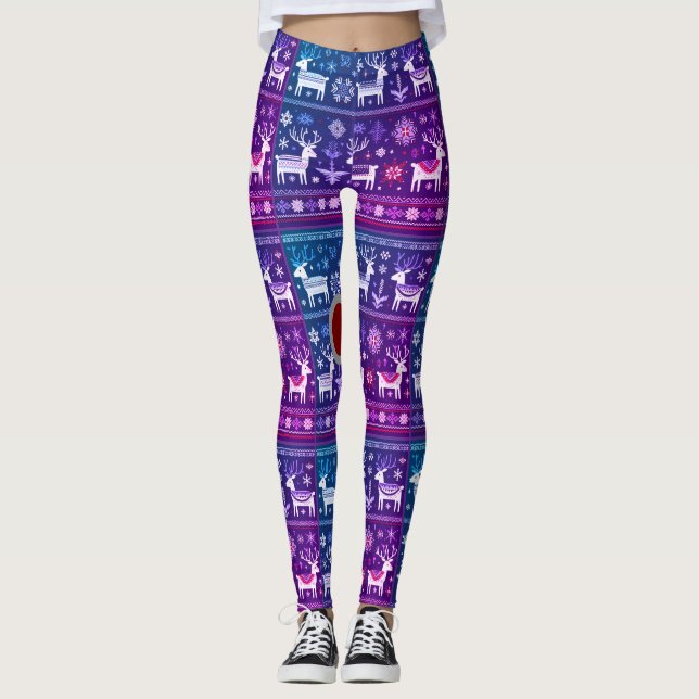 Retro Nordic Rentier Muster Leggings (Vorderseite)