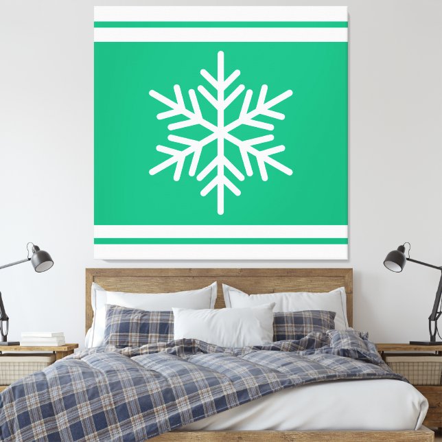 Retro Nordic Snowflake Blaue weiße Streifen Leinwanddruck (Insitu (Schlafzimmer))
