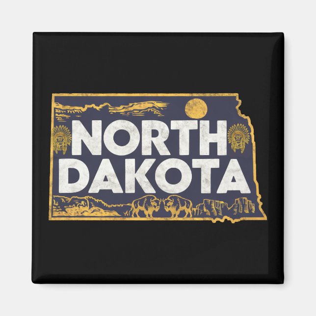 Retro North Dakota Silhouette Magnet (Vorne)
